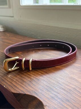 Sezane Patent Purple Burgundy Leather Belt with Gold Buckle